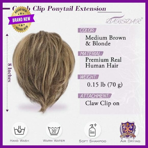 8 Inch Real Human Hair Ponytail Extension with Bendable Metals main image 6